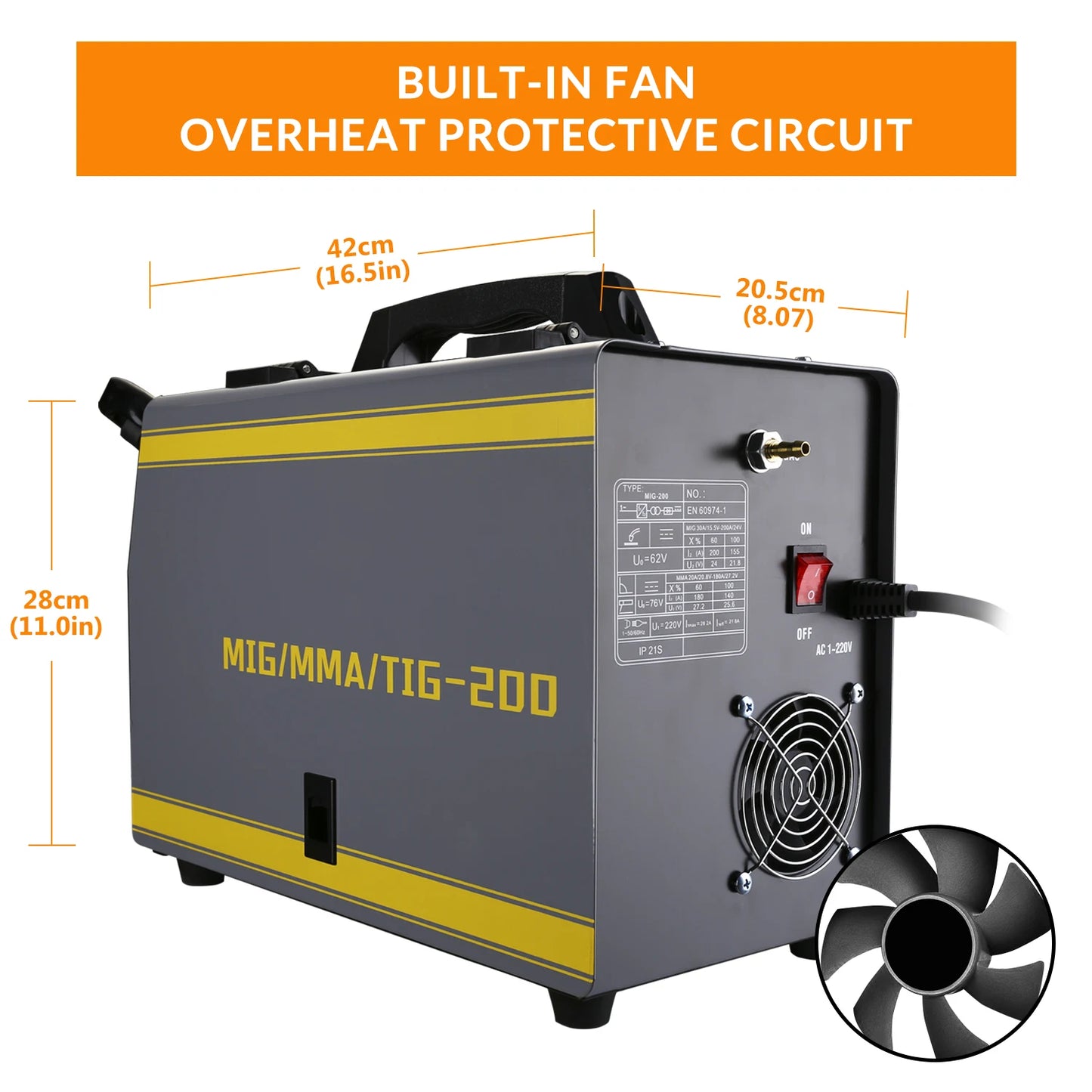 DEKO MKA-200 MIG/TIG/MMA 3 IN 1 Electric Welding Machine MIG Welder 5.6KVA 220V 50/60Hz Integrated Welding Gun