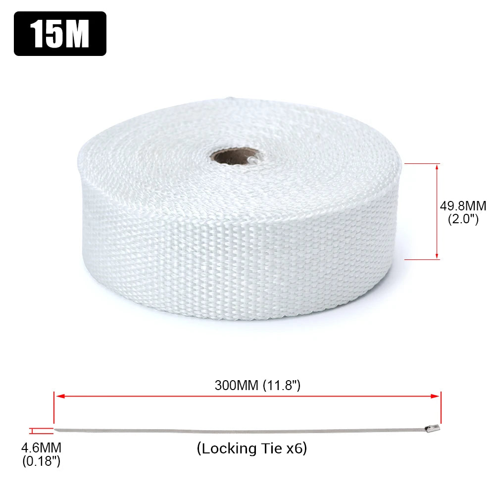 5M/10M/15M Motorcycle Exhaust Thermal Tape Header Heat Wrap Manifold Insulation Roll Resistant with Stainless Ties