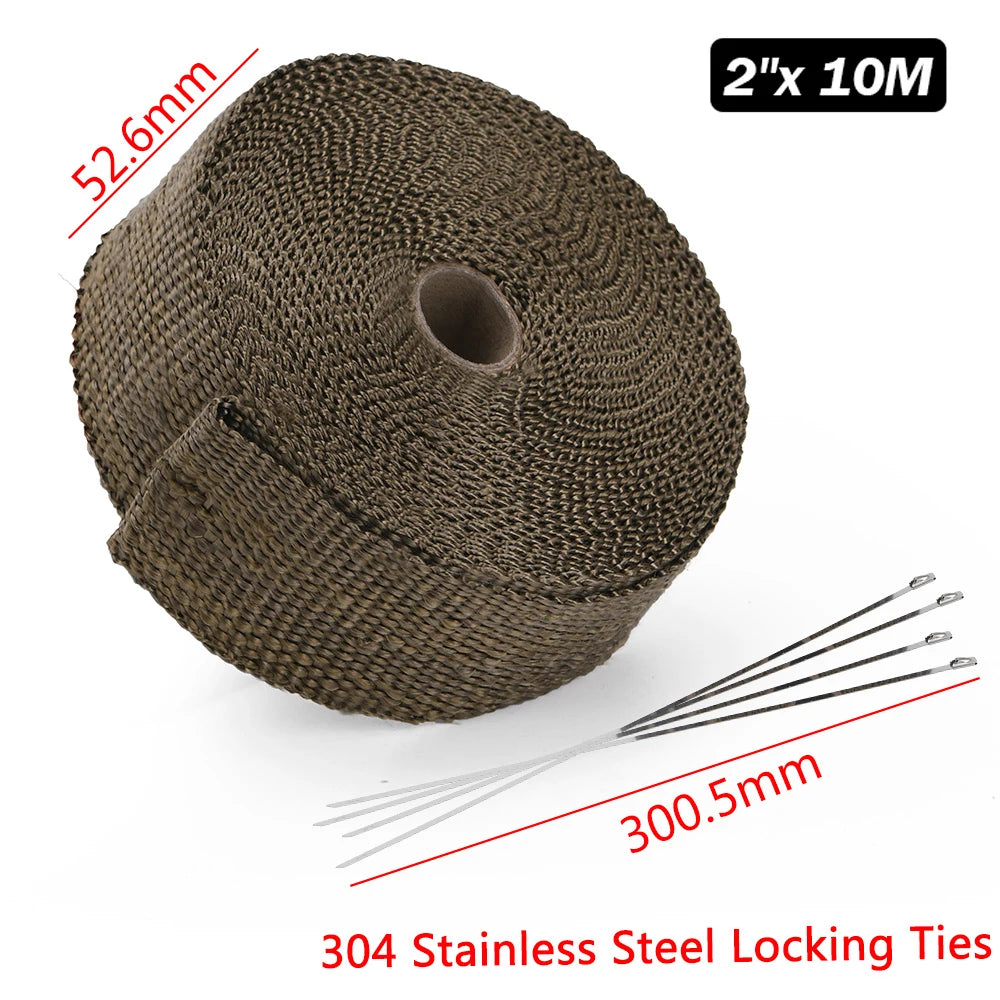 5M/10M/15M Motorcycle Exhaust Thermal Tape Header Heat Wrap Manifold Insulation Roll Resistant with Stainless Ties