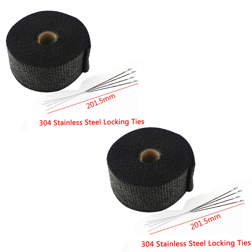 5M/10M/15M Motorcycle Exhaust Thermal Tape Header Heat Wrap Manifold Insulation Roll Resistant with Stainless Ties