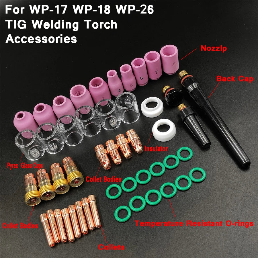 Durable Practical TIG Welding Torch Gun Accessories Stubby Gas Lens Tig #10 Glass Cup Collet Nozzles Set For WP17 WP18 WP26