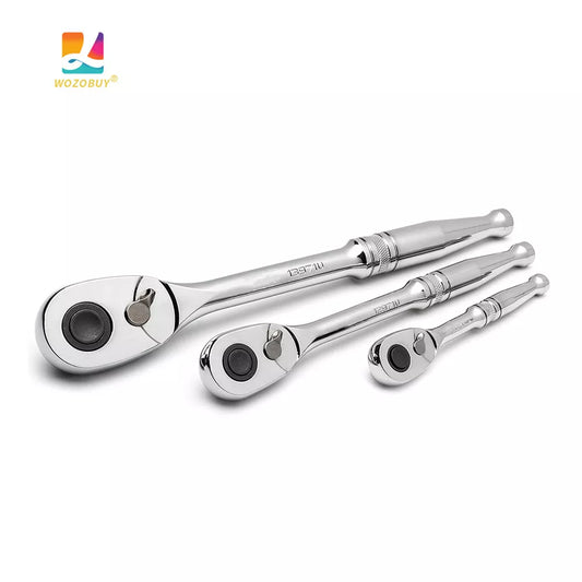 Quick-Release Ratchet Set with Teardrop Head, Full-Polished Chrome Solid Handle, 1/4, 3/8, 1/2-Inch