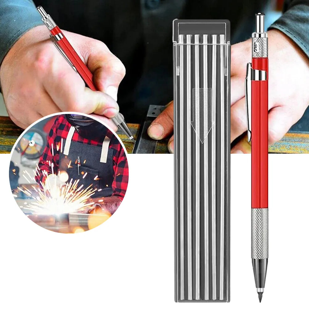 Welding Pencil With 12PCS Silver Streak Refills Mechanicalhs Metal Marker  Welding Fabrication Red Equipment Accessories