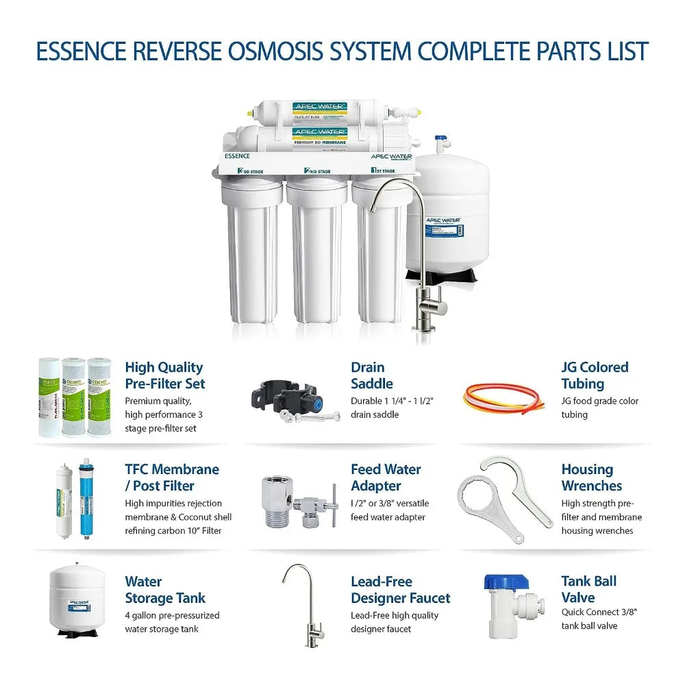 APEC Water Systems ROES-100 Essence Series Top Tier 5-Stage Certified Ultra Safe Reverse Osmosis Drinking Water Filter System
