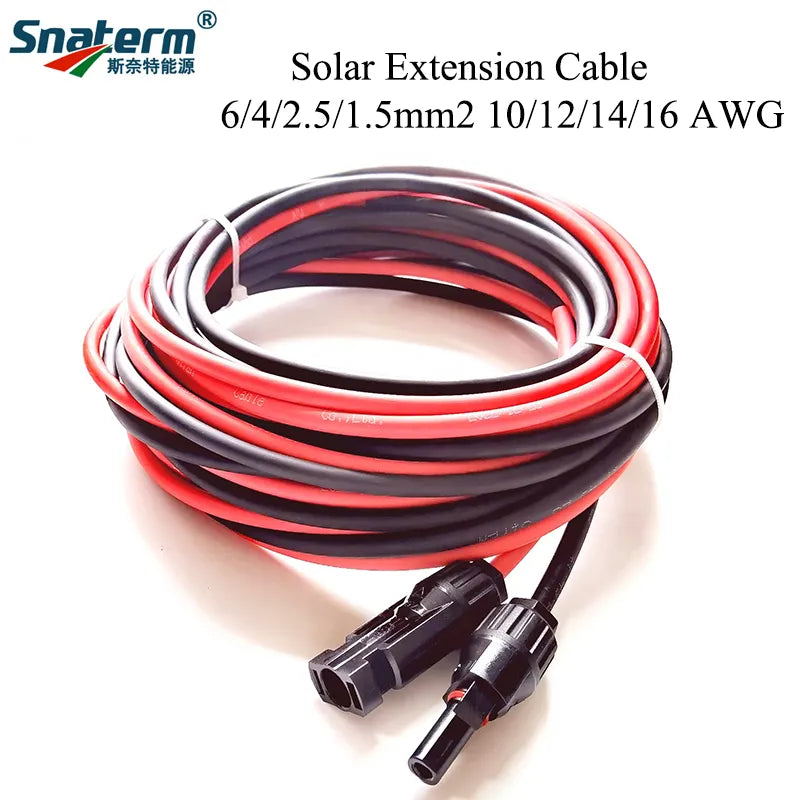 1 Pair Solar Panel Extension Cable Copper Wire Black and Red with solar Connector Solar PV Cable 6/4/2.5 mm2 10/12/14 AWG