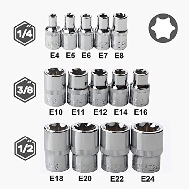 4/5/14PCS Female E Star Torx Socket Set E4-E24 E-Torx External Hex Socket Insert Nut