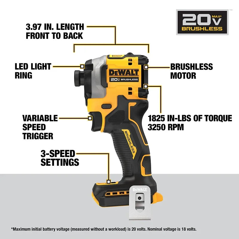 Dewalt DCF850 20V Impact Driver 3250RPM 205NM Brushless Rechargable Screwdriver Impact Drill Power Tools