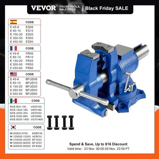 VEVOR Multipurpose Bench Vise  4in 5in Heavy Duty Ductile Cast Iron With 360° Swivel Base and Head for Clamping Fixing Grinding