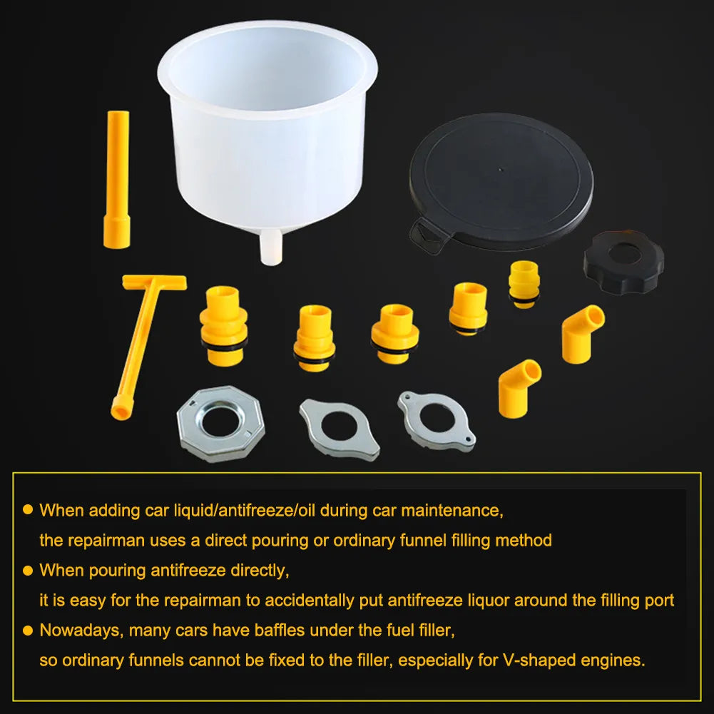 Car Radiator Coolant Filling Funnel Kit Spill Proof Coolant Filling Kit Universal Car Plastic Filling Funnel Spout Pour Oil Tool