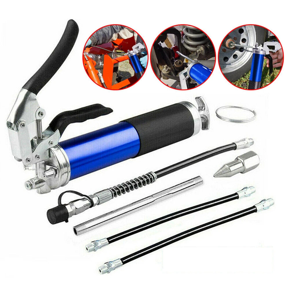 Manual Grip Grease Gun Aluminum Alloy Mini Grease Gun 400CC Handheld Grease Filling 6000-7000PSI with Flexible Hose