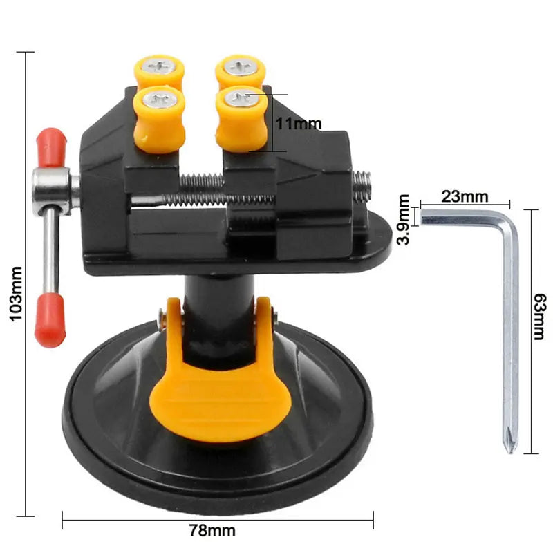 Mini Electric Small Table Bench Vise 360 ° Rotating Table Screw Vice Adjustable Clamping Suction Cup Fixed Frame