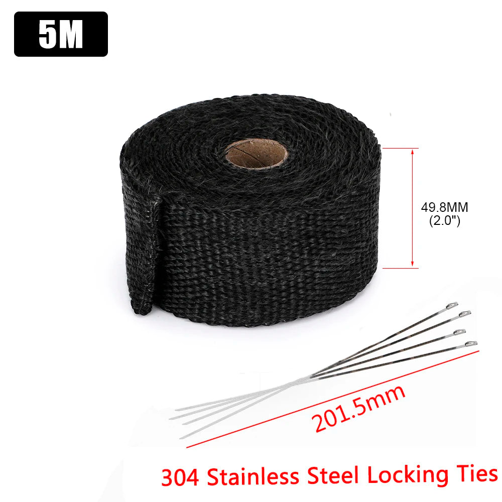 5M/10M/15M Motorcycle Exhaust Thermal Tape Header Heat Wrap Manifold Insulation Roll Resistant with Stainless Ties