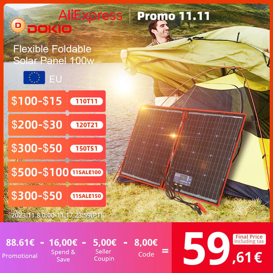 Dokio 18V 80W 160W 100W 200W Portable Foldable Solar Panel With 12V Controller Flexible Solar Panel For House Camping Travel