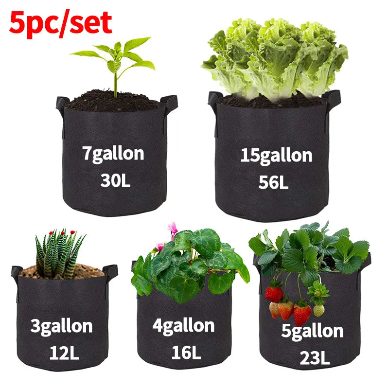 5pcs 3/4/5/7 Gallon Grow Bags Fabric Felt Planter Flower Planting Pots