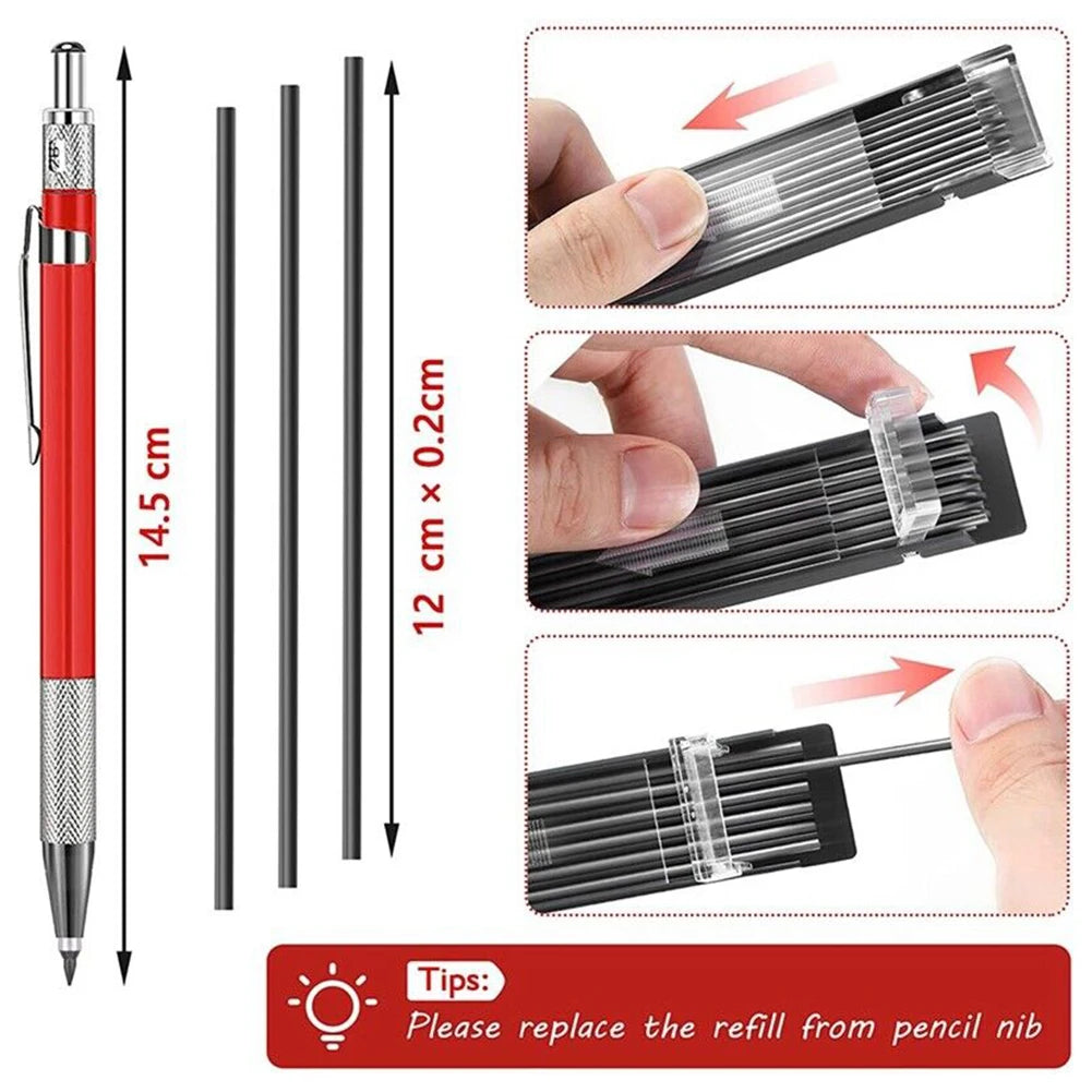 Welding Pencil With 12PCS Silver Streak Refills Mechanicalhs Metal Marker  Welding Fabrication Red Equipment Accessories