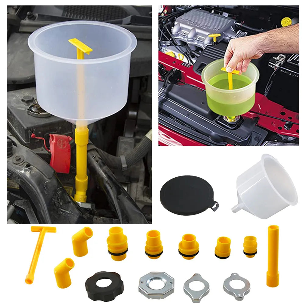 Car Radiator Coolant Filling Funnel Kit Spill Proof Coolant Filling Kit Universal Car Plastic Filling Funnel Spout Pour Oil Tool