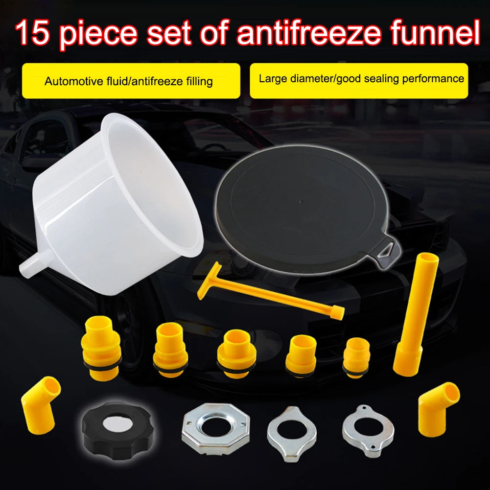 Car Radiator Coolant Filling Funnel Kit Spill Proof Coolant Filling Kit Universal Car Plastic Filling Funnel Spout Pour Oil Tool