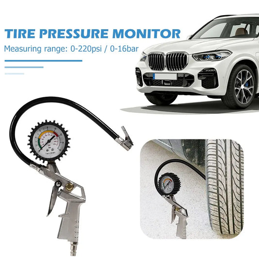 220PSI Car Motorcycle Multifunctional Tire Air Pressure Monitoring Gauge Tester Air Compressor Dial Meter Inflator Pump Tools