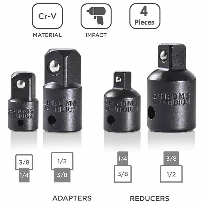 12pcs Impact Socket Adapter And Reducer Set Extension Set Socket Drill Adapter Turns Power Drill Into High Speed Nut Driver, 1/4