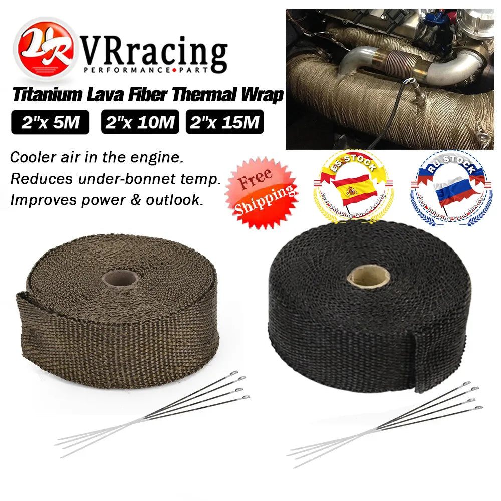 5M/10M/15M Motorcycle Exhaust Thermal Tape Header Heat Wrap Manifold Insulation Roll Resistant with Stainless Ties