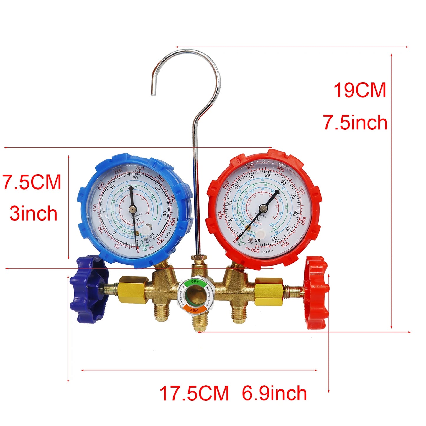 R410A R22 R134a R404A Manifold Gauge Set HVAC A/C Refrigeration Charging Service with Hoses Adjustable Couplers Adapter Can Tap