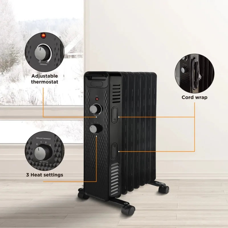 Mainstays Mechanical Oil Filled Electric Radiator Space Heater, Black